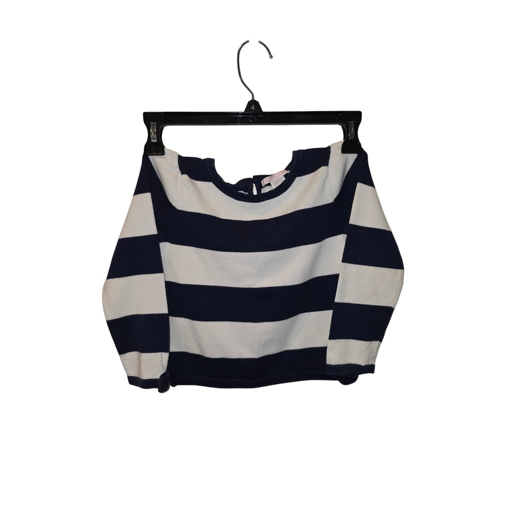 Janie and Jack Girls Navy Blue White Striped Cotton Knit Bow Sweater Size 4